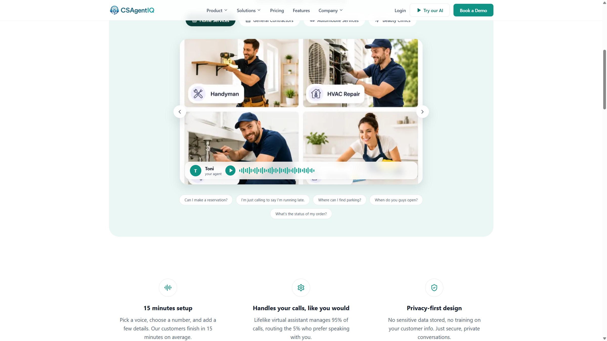 CSAgentIQ AI receptionist